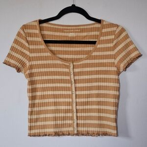 American Eagle Striped Button-Up Crop Top, Size Medium